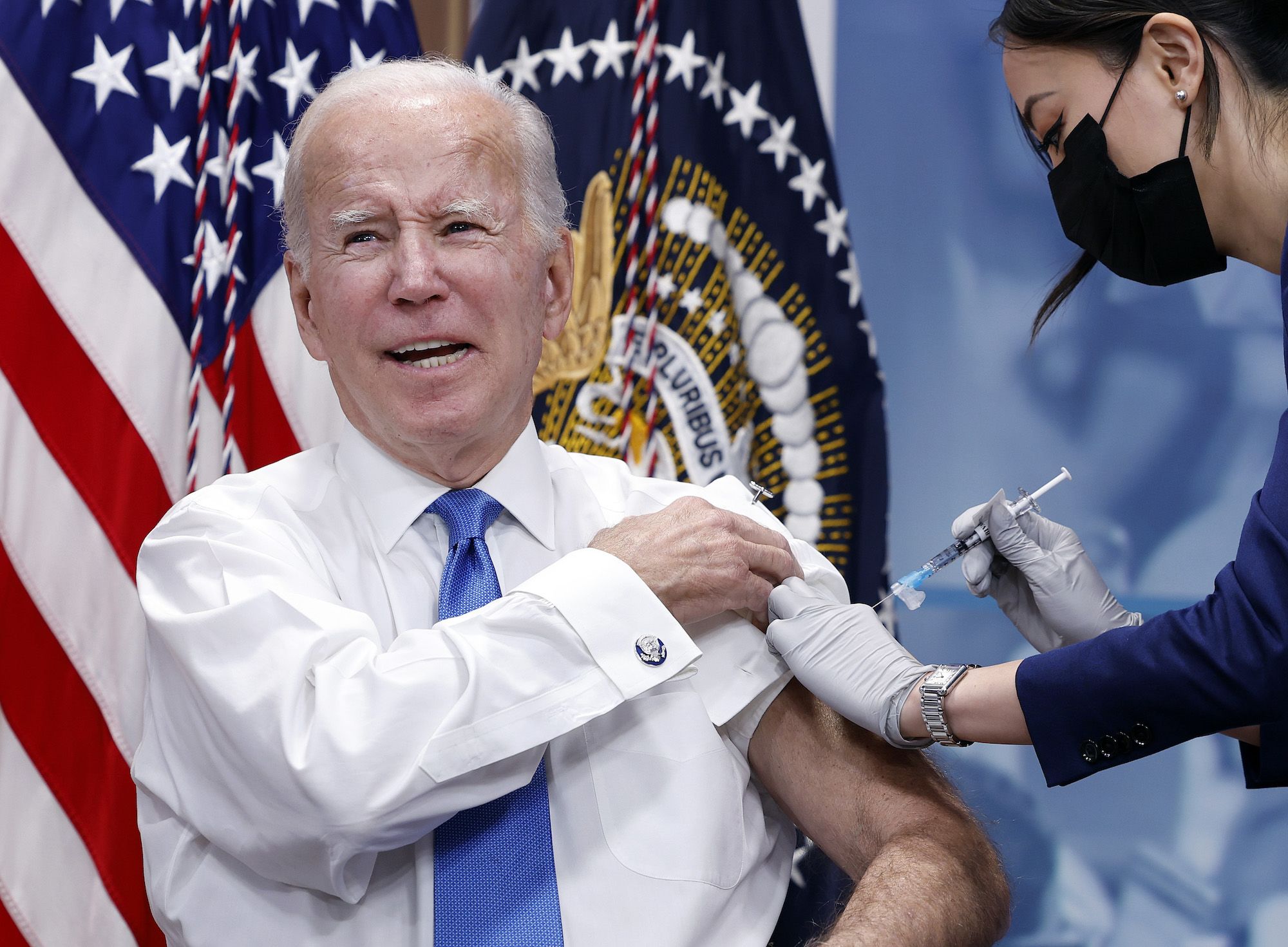 US President Joe Biden receives an updated Covid-19 booster at the White House on Tuesday, October 25.