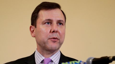 In this January 15, 2019, file photo, then-New Jersey Senate Minority Leader Tom Kean Jr., speaks to reporters in Trenton, New Jersey.