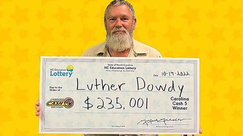 NASCAR fan Luther Dowdy of Lincolnton bought three $1 Cash 5 tickets in tribute to Dale Earnhardt and won a $235,001 jackpot. 