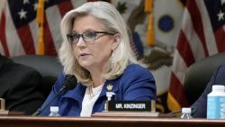 WASHINGTON, DC - OCTOBER 13: Rep. Liz Cheney (C) (R-WY), Vice Chairwoman of the Select Committee to Investigate the January 6th Attack on the U.S. Capitol, delivers remarks during a hearing by the House Select Committee to Investigate the January 6th Attack on the U.S. Capitol in the Cannon House Office Building on October 13, 2022 in Washington, DC. The bipartisan committee, in possibly its final hearing, has been gathering evidence for almost a year related to the January 6 attack at the U.S. Capitol. On January 6, 2021, supporters of former President Donald Trump attacked the U.S. Capitol Building during an attempt to disrupt a congressional vote to confirm the electoral college win for President Joe Biden. Also pictured are (L-R) Rep. Bennie Thompson (D-MS), Chairman of the Select Committee to Investigate the January 6th Attack on the U.S. Capitol and Rep Adam Kinzinger (R-IL). (Photo by Drew Angerer/Getty Images)