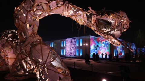 Saudis attend Shift 22, the annual street art festival, in the capital Riyadh on Thursday.