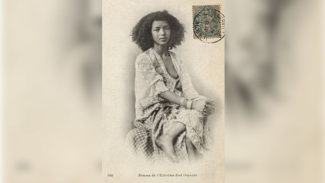 This postcard from 1906 shows a woman from the Tafraoui Region  in north western Algeria.