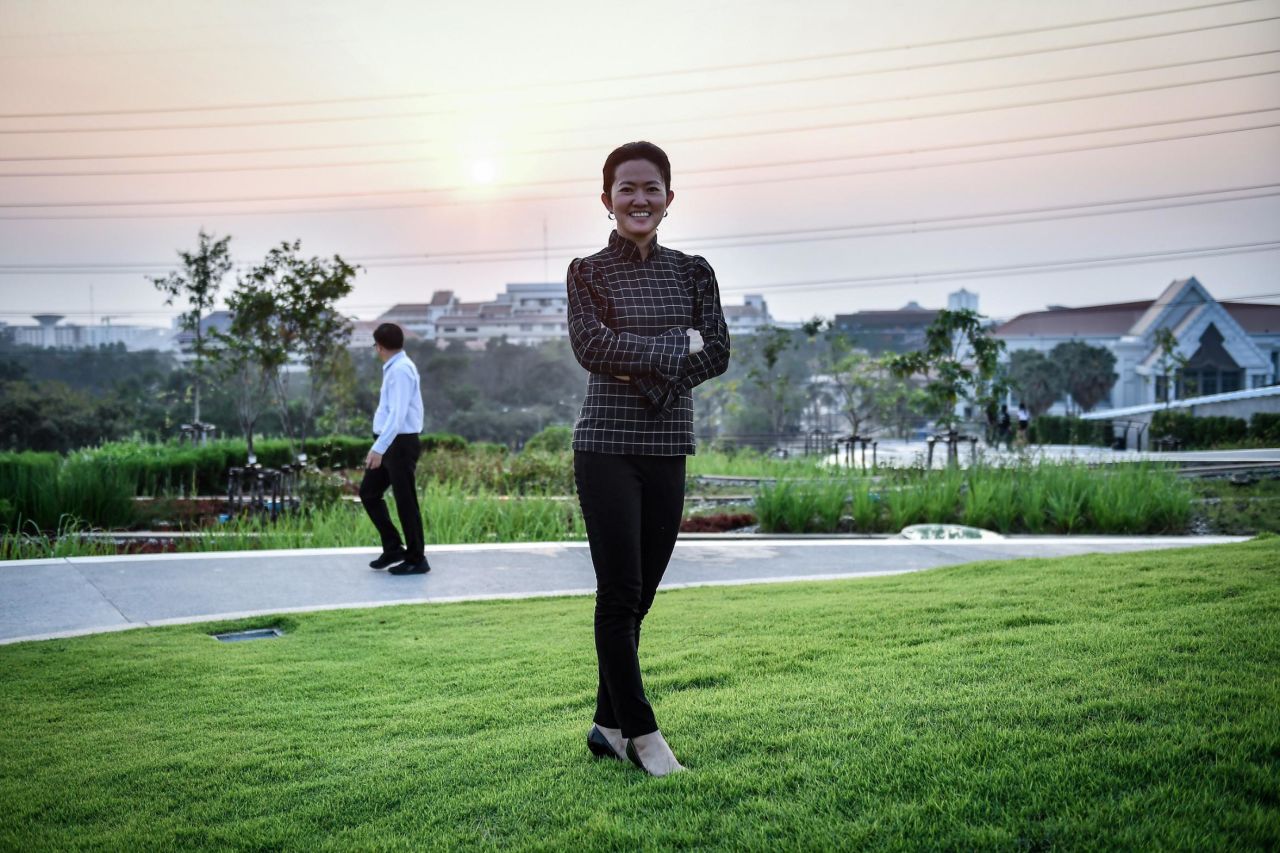Kotchakorn Voraakhom on the Thammasat Urban Farming Green Roof.