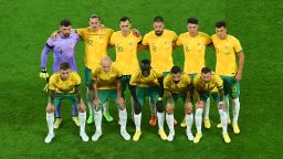 BRISBANE, AUSTRALIA - SEPTEMBER 22: The Socceroos pose for a photo during the International Friendly match between the Australia Socceroos and the New Zealand All Whites at Suncorp Stadium on September 22, 2022 in Brisbane, Australia. (Photo by Bradley Kanaris/Getty Images)