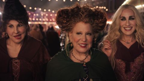 Kathy Najimy as Mary Sanderson, Bette Midler as Winifred Sanderson, and Sarah Jessica Parker as Sarah Sanderson in Disney's live-action 'Hocus Pocus 2'