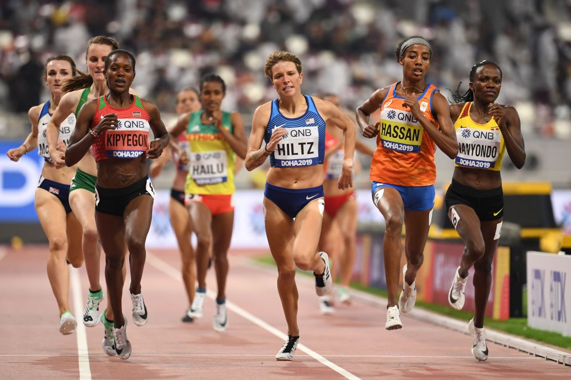 Hiltz competes in the 1,500m at the 2019 World Athletics Championships.