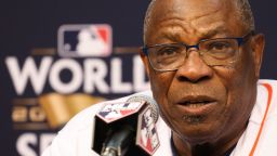 Oct 27, 2022; Houston, TX, USA; Houston Astros manager Dusty Baker Jr. (12) answers questions from the press at Minute Maid Park. 