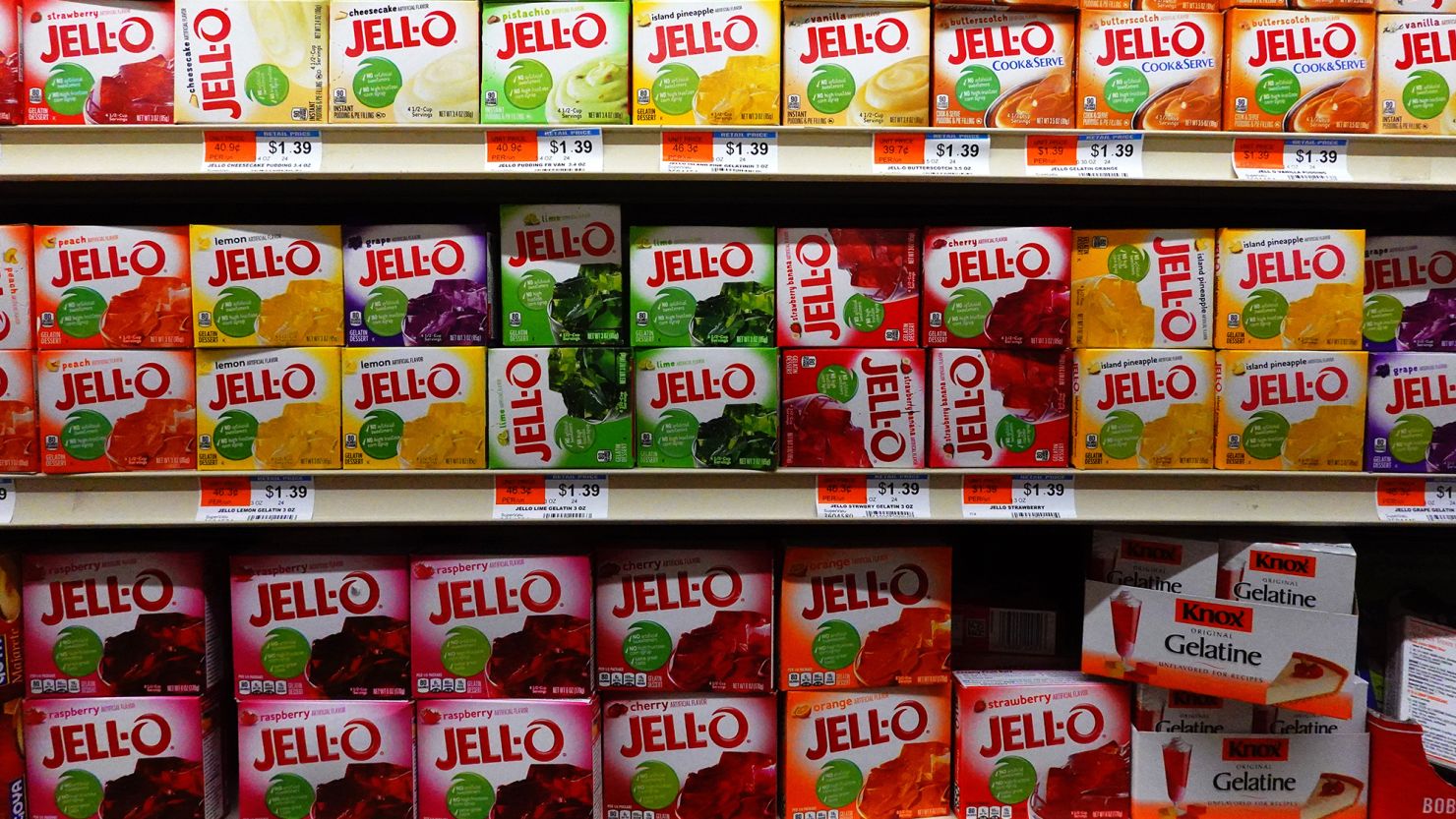 Boxes of Jell-O are seen on display at Ideal Food Basket on November 08, 2021 in the Flatbush neighborhood of Brooklyn borough in New York City.