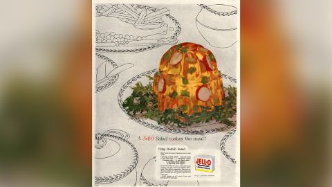A 1950's magazine advertisement for Jell-O salads, a staple dish of mid-century America.