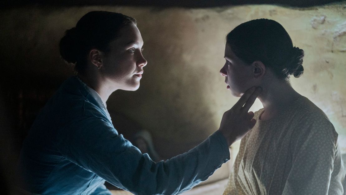 Florence Pugh as Lib Wright and Kíla Lord Cassidy as Anna O'Donnell in "The Wonder."
