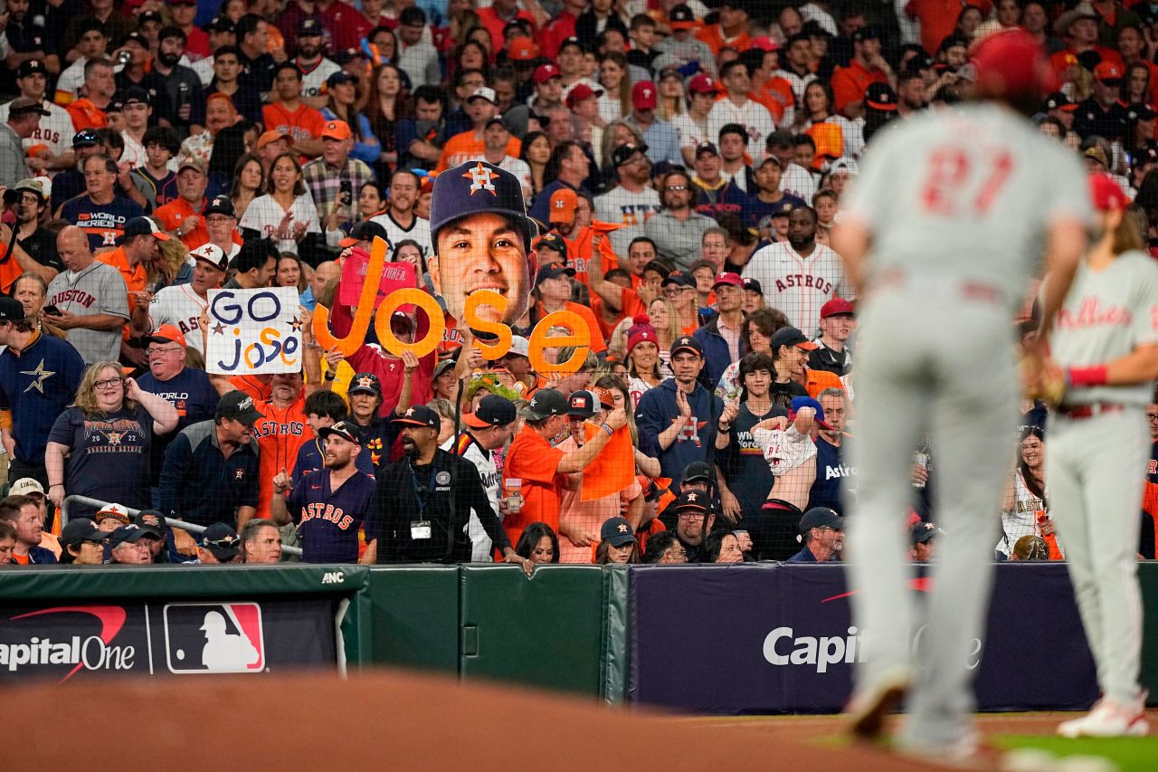 Fans show love for Houston star Jose Altuve on Friday.