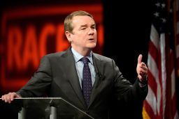 Democratic US Sen. Michael Bennet responds to a question during a televised debate with Republican challenger Joe O'Dea, Friday, October 28, 2022, on the campus of Colorado State University in Fort Collins, Colorado. 