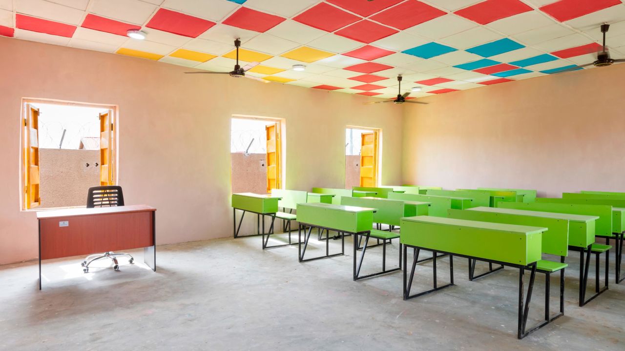 A classroom in the newly built schools for the community.