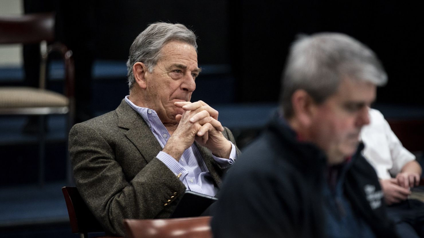 Paul Pelosi, husband of House Speaker Nancy Pelosi, listens during a news conference on Capitol Hill in Washington, DC, on March 26, 2020. 