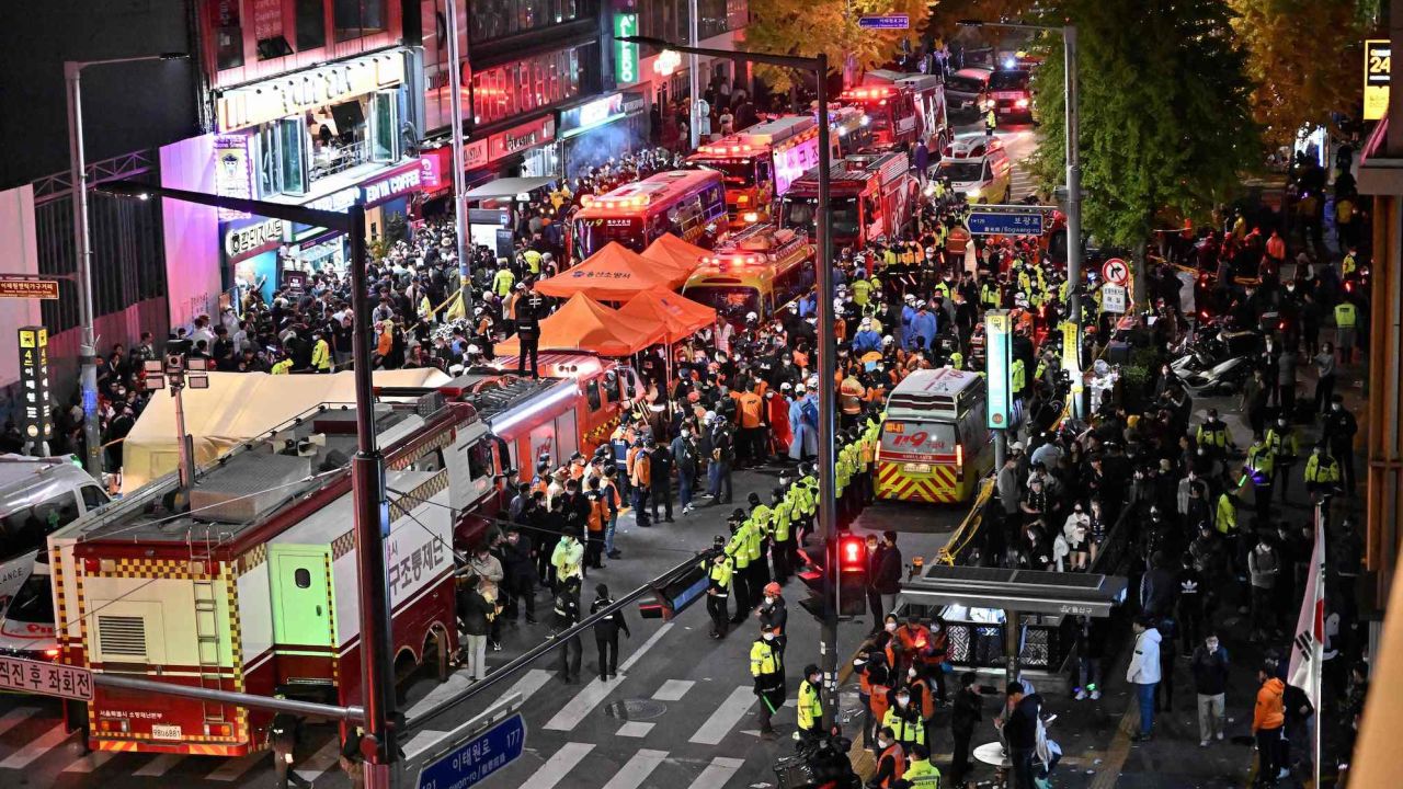 Crowds are seen in the popular nightlife district of Itaewon in Seoul on October 30, 2022.