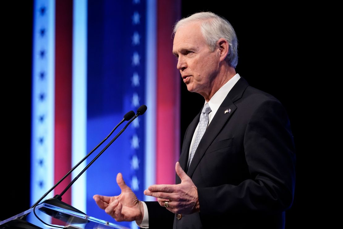 GOP Sen. Ron Johnson speaks during a televised debate on Thursday, Oct. 13, 2022, in Milwaukee. 