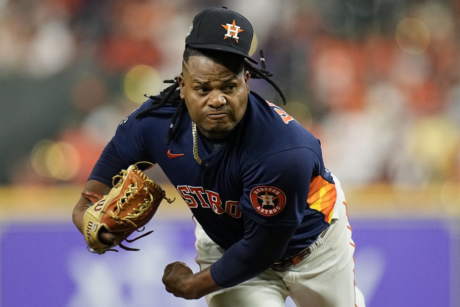 Valdez delivers a pitch in the first inning of Game 2.