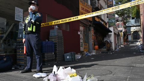 Flowers have been laid at the scene of the disaster.