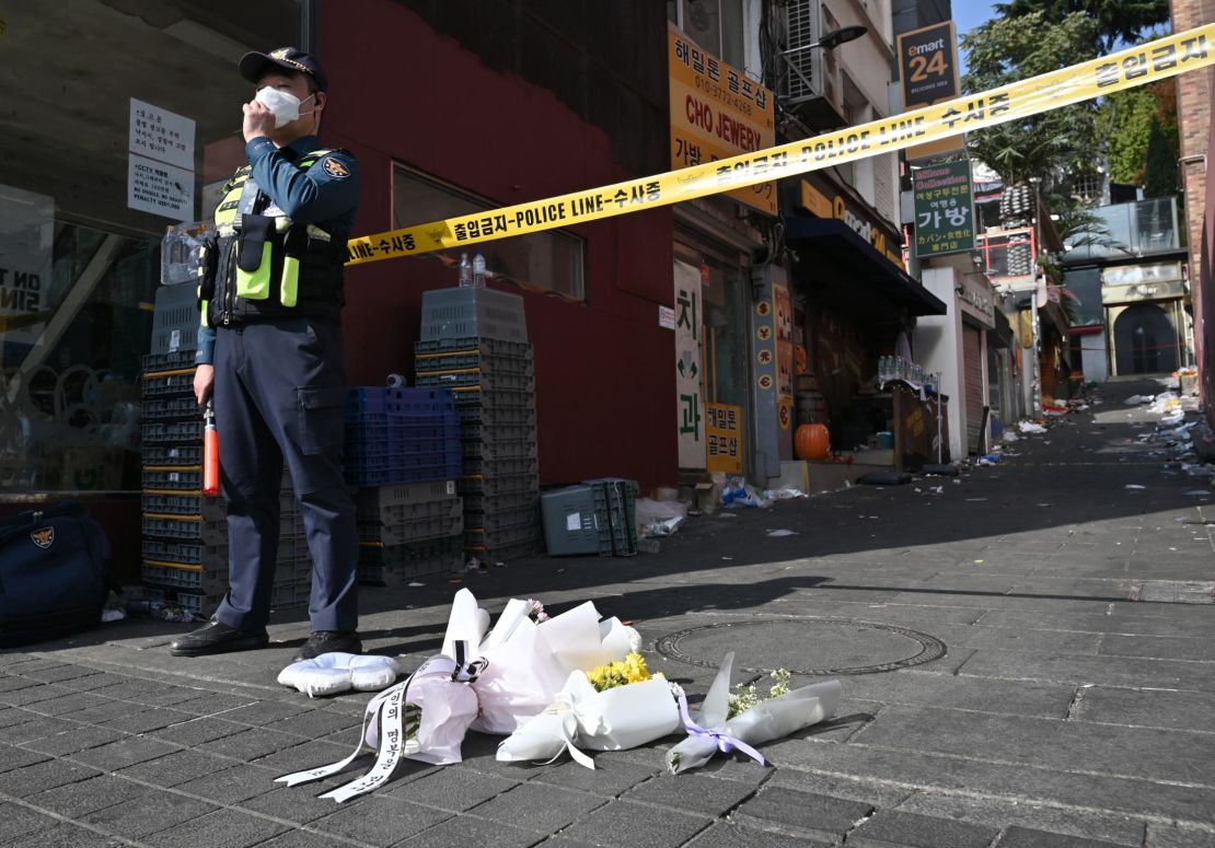 Flowers have been laid at the scene of the disaster.