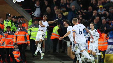 Crysencio Summerville celebrates after scoring the winner. 