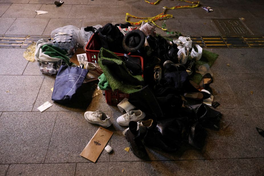 Belongings of victims are seen after the crowd surge.
