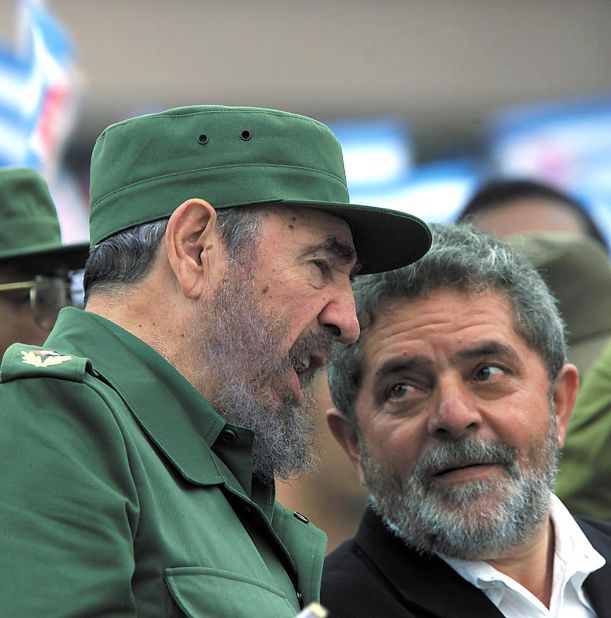 Cuban leader Fidel Castro, left, speaks with Lula during a political gathering of some nearly 100,000 students in Havana, Cuba, in 2000. The two were known to be longtime friends.