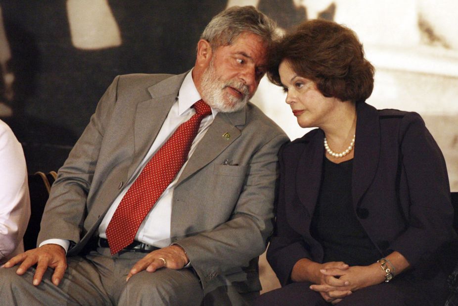 Lula and then-Chief of Staff Dilma Rousseff talk during a ceremony celebrating International Womens' Day in Brasília in 2009. Rousseff would go on to become Brazil's next president after being handpicked from the Worker's Party as Lula's successor.