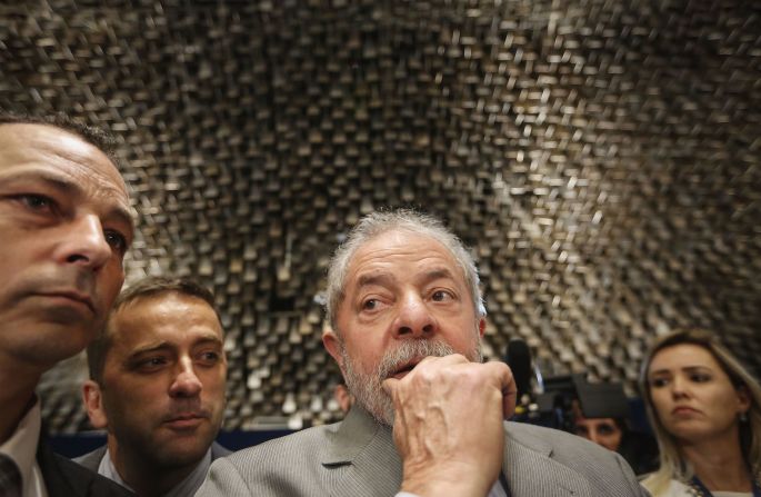 Lula watches from the gallery as President Rousseff testifies on the Senate floor during her 2016 impeachment trial in Brasilia. She was found guilty of breaking budgetary laws and removed from office.