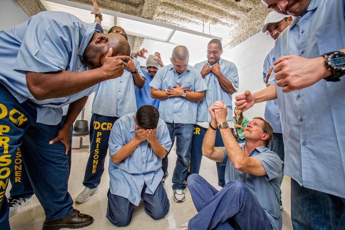 Students perform and theater exercise at Solano State Prison.