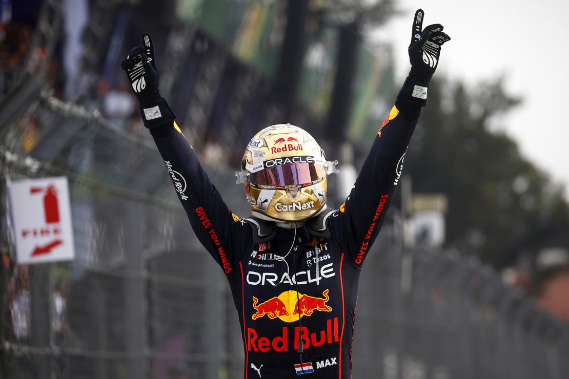 Max Verstappen celebrates his 14th victory of the season.
