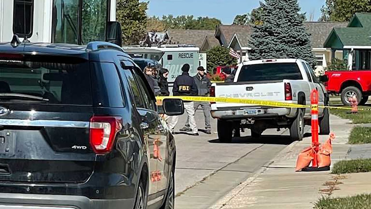 The FBI and other law enforcement agencies search the home of Nathan Hightman on October 13, 2022, in Gillette, Wyoming.