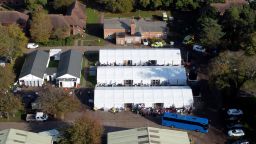 A view of the Manston immigration short-term holding facility located at the former Defence Fire Training and Development Centre in Thanet, Kent. 700 people were moved to the Manston facility for safety reasons after incendiary devices were thrown at a Border Force migrant centre in Dover on Sunday. Picture date: Monday October 31, 2022. (Photo by Gareth Fuller/PA Images via Getty Images)