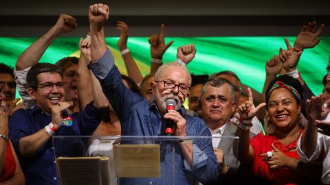 Luiz Inacio Lula da Silva speaks after the election results are announced on Sunday.
