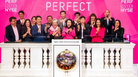 Perfect Corp. executives ringing the opening bell at the New York Stock Exchange on October 31, 2022.