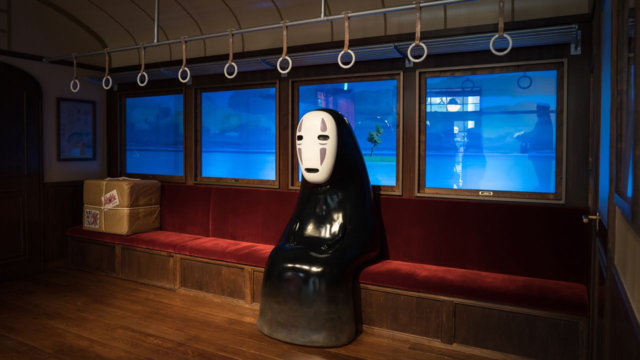 In the Grand Warehouse, visitors can get "Spirited Away" with No-Face on a replica train. 