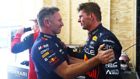 Verstappen and Christian Horner, pictured here at the US Grand Prix, both refused to speak to Sky Sports in Mexico. 