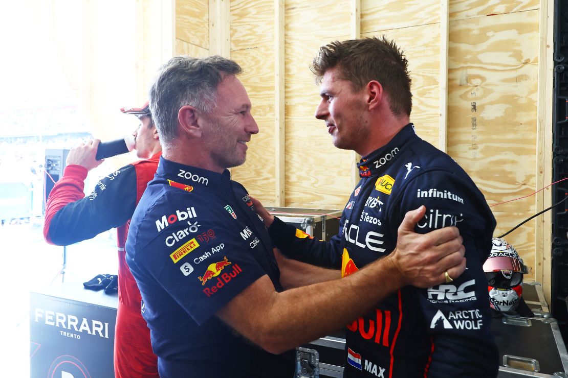 Verstappen and Christian Horner, pictured here at the US Grand Prix, both refused to speak to Sky Sports in Mexico. 