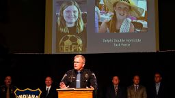 Indiana State Police Superintendent Doug Carter announces during a news conference in Delphi, Ind., Monday, Oct. 31, 2022, the arrest of Richard Allen, 50, for the murders of two teenage girls killed during a 2017 hiking trip in northern Indiana. Liberty German, 14, and Abigail Williams, 13, were killed in February 2017. 