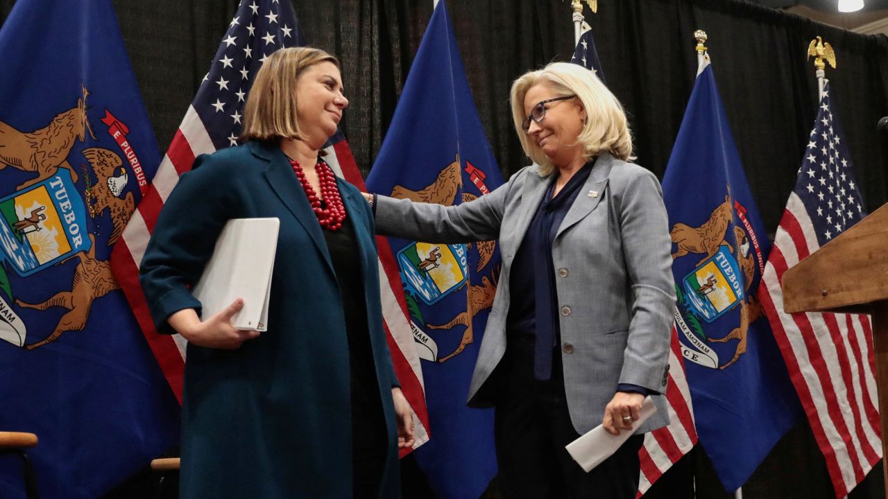 Republican congresswoman Liz Cheney endorses Democrat congresswoman Elissa Slotkin for congress in Lansing, Michigan, U.S. November 1, 2022.