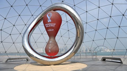 The countdown clock for the World Cup during the FIFA Arab Cup Qatar on December 15, 2021 in Doha.