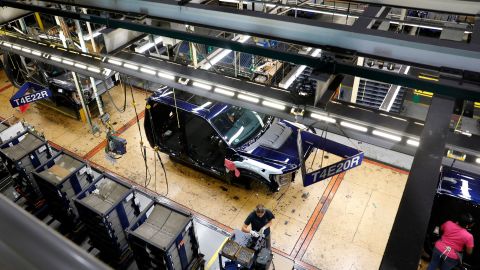 Ford Motor Co. fuel powered F-150 trucks under production at their Truck Plant in Dearborn, Michigan on September 20, 2022. 