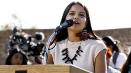 NEW YORK, NEW YORK - SEPTEMBER 23: Helena Gualinga speaks onstage during Fridays For Future NYC climate strike on September 23, 2022 in New York City. (Photo by John Lamparski/Getty Images for Grounded)