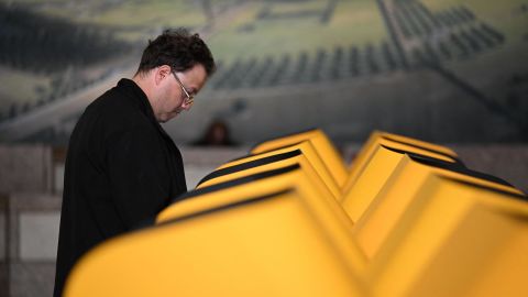 An early voter prepares to cast a ballot in Los Angeles ahead of the midterm elections.