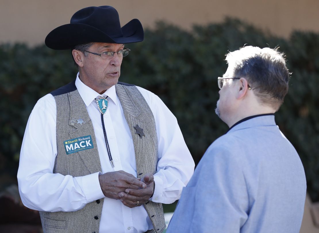 Sheriff and then-candidate for U.S. Representative Richard Mack speaks with a constituent on January 27, 2018 in Phoenix. 