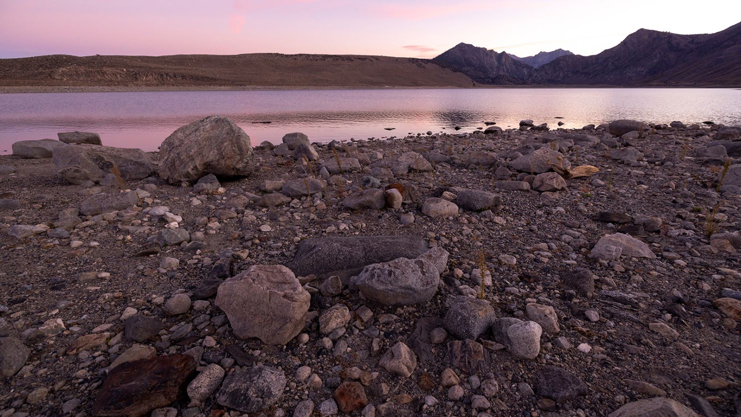 A widening shoreline is seen at drought-shrunken Grant Lake in California on October 26, 2022.