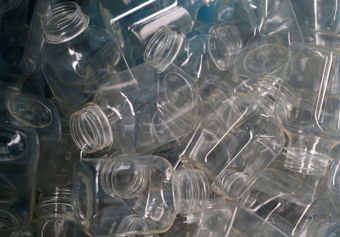 "Compostable" plastic on a production line in France in 2018.