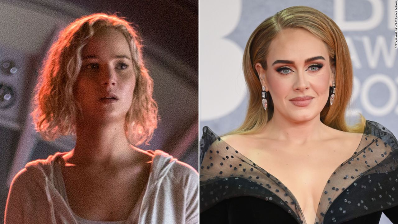 Jennifer Lawrence, seen on the left in the 2016 film "Passengers," says Adele (right) told her not to make the movie.