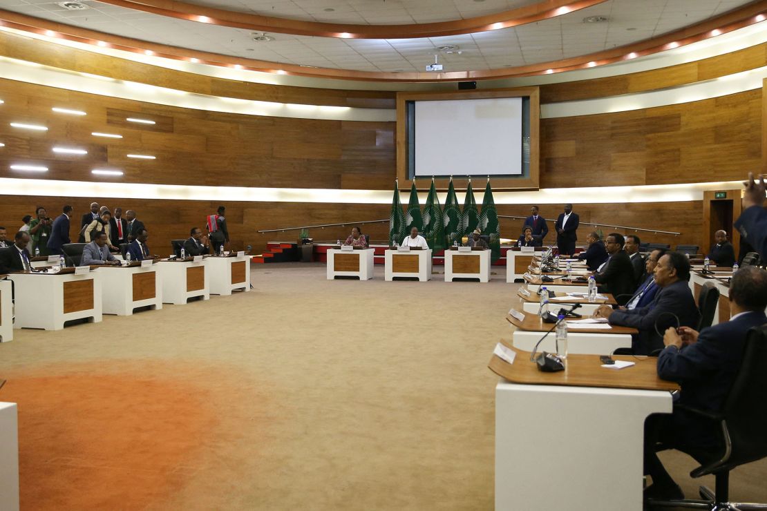 Representatives from Ethiopia and the TPLF and mediators at a press conference announcing the agreement in Pretoria, South Africa.