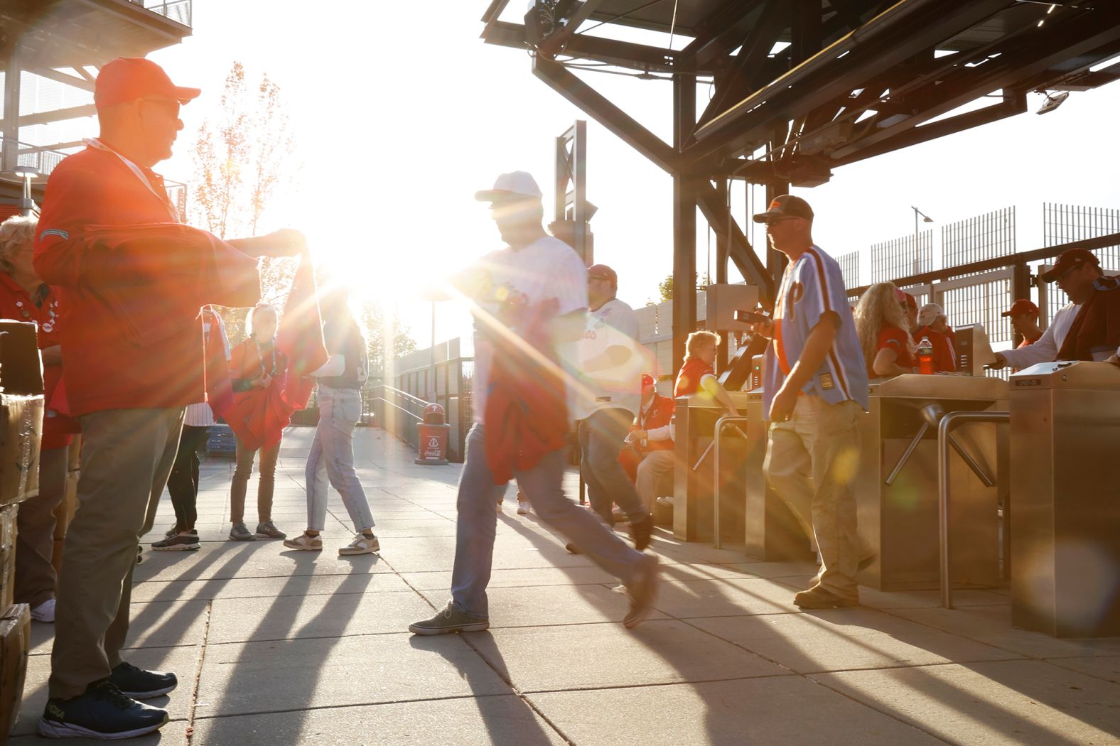 Fans enter the stadium in Philadelphia on Wednesday.