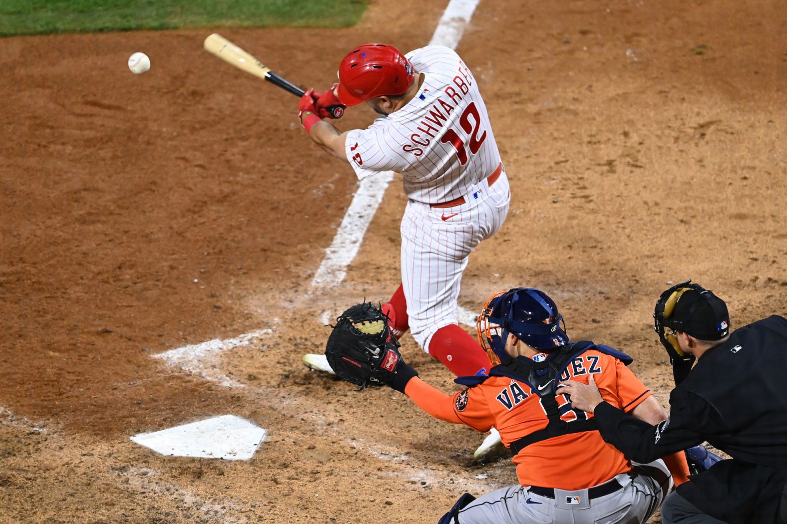 Philadelphia's Kyle Schwarber grounds out during the sixth inning on Wednesday.